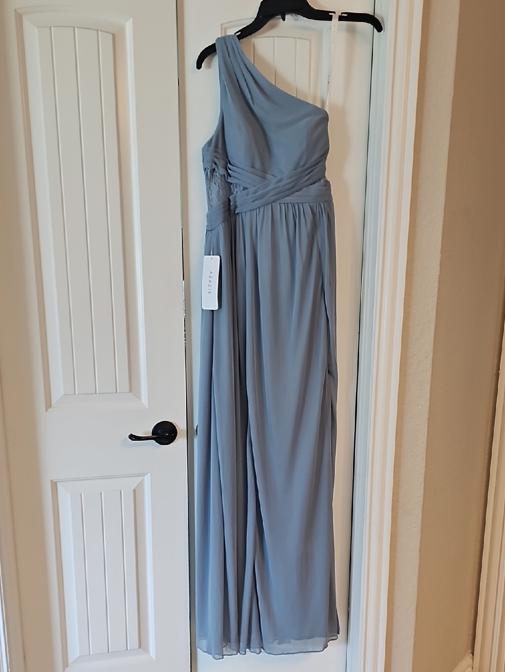 Azazie Slate Blue Chiffon Dress Size 8